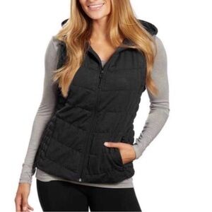 Be by Blank Noir Women’s Dark Charcoal Grey Hooded Puffy Vest, size S
